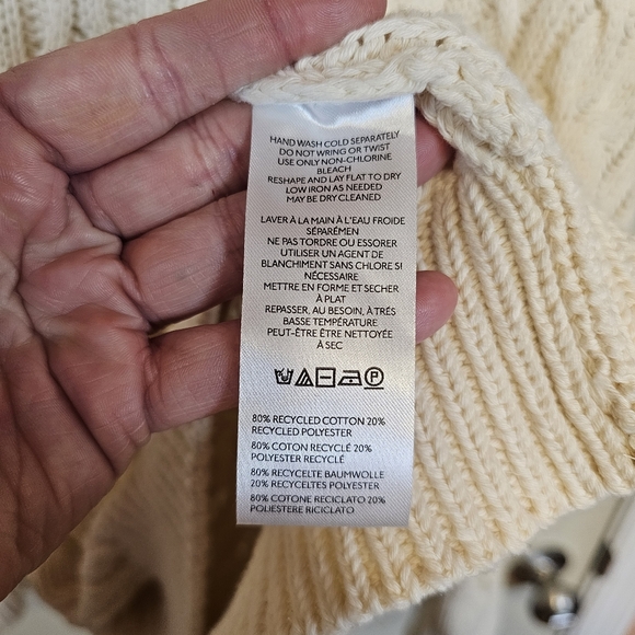 Pilcro Anthropologie Oversized Turtleneck Cable Knit Fisherman Style Cream Sweat - Picture 4 of 11